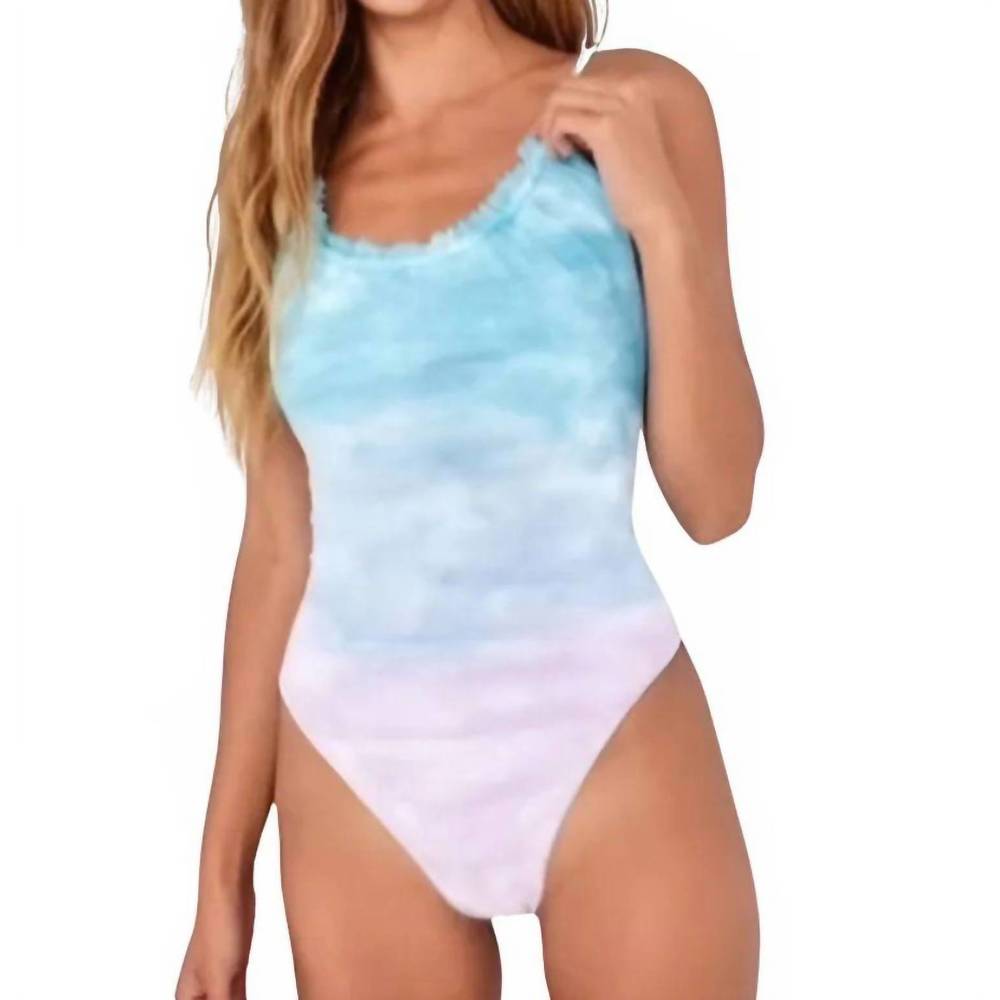NEW BELLA DAHL ruffle neck one piece swimsuit in ocean mist ombre